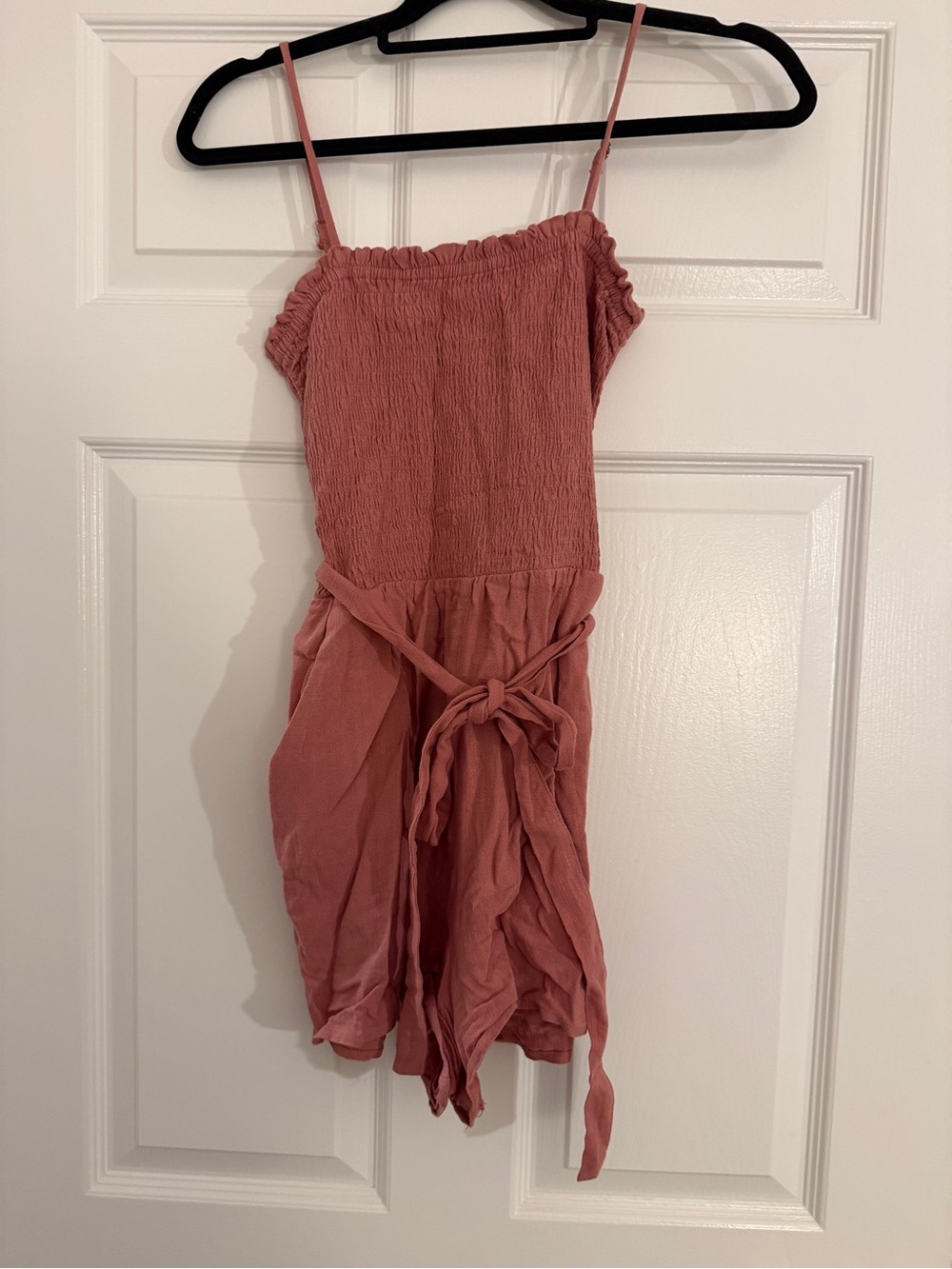 one clothing Dusty Rose Smocked Romper with Tie Waist